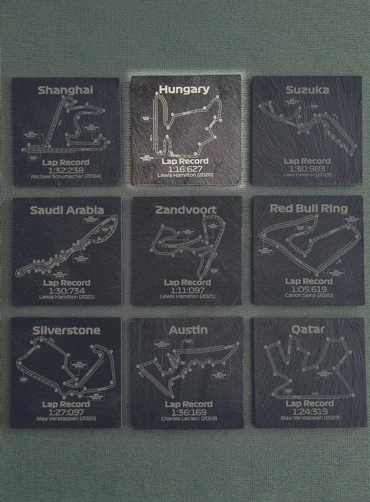 Hungary Formula 1 track glass coasters - 10x10cm - MyLoveForCars