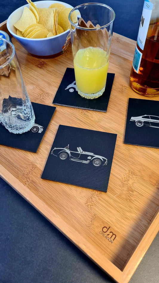 Shelby AC Cobra coaster in laser-engraved slate - 10 x 10 cm - MyLoveForCars