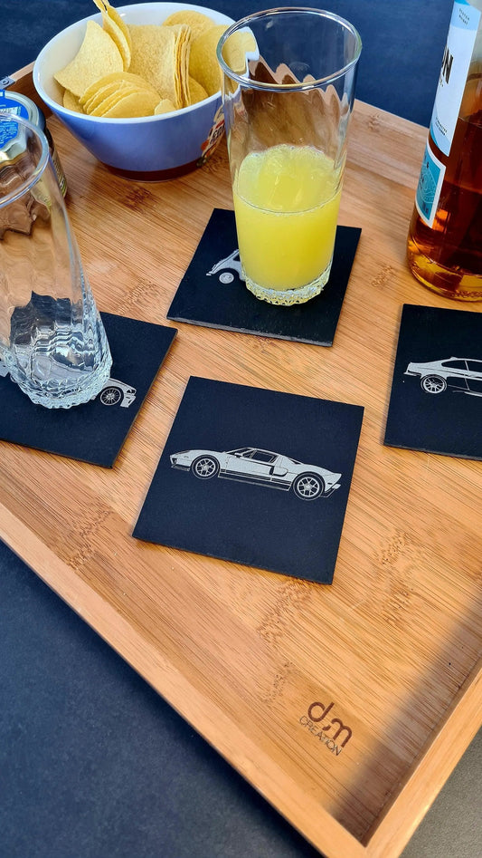 Ford GT40 coaster in laser-engraved slate - 10x10cm - MyLoveForCars