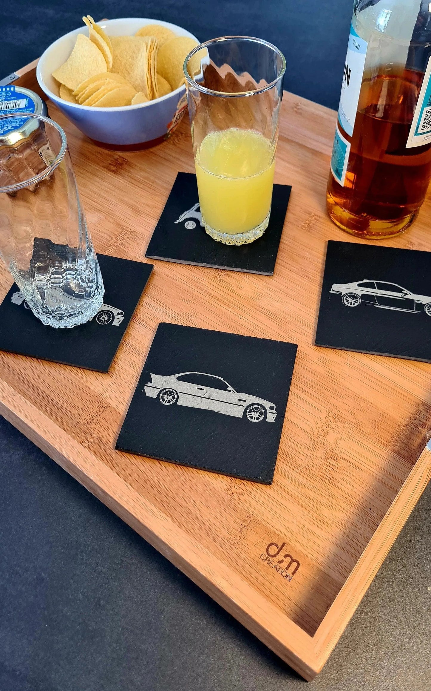 Coaster for BMW M3 E36 laser engraved in slate - 10x10cm - MyLoveForCars