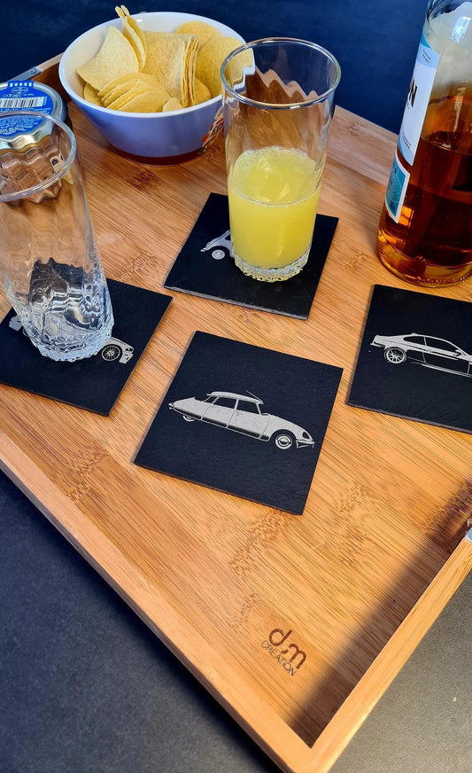 Citroën DS coaster in laser-engraved slate - 10 x 10 cm - MyLoveForCars