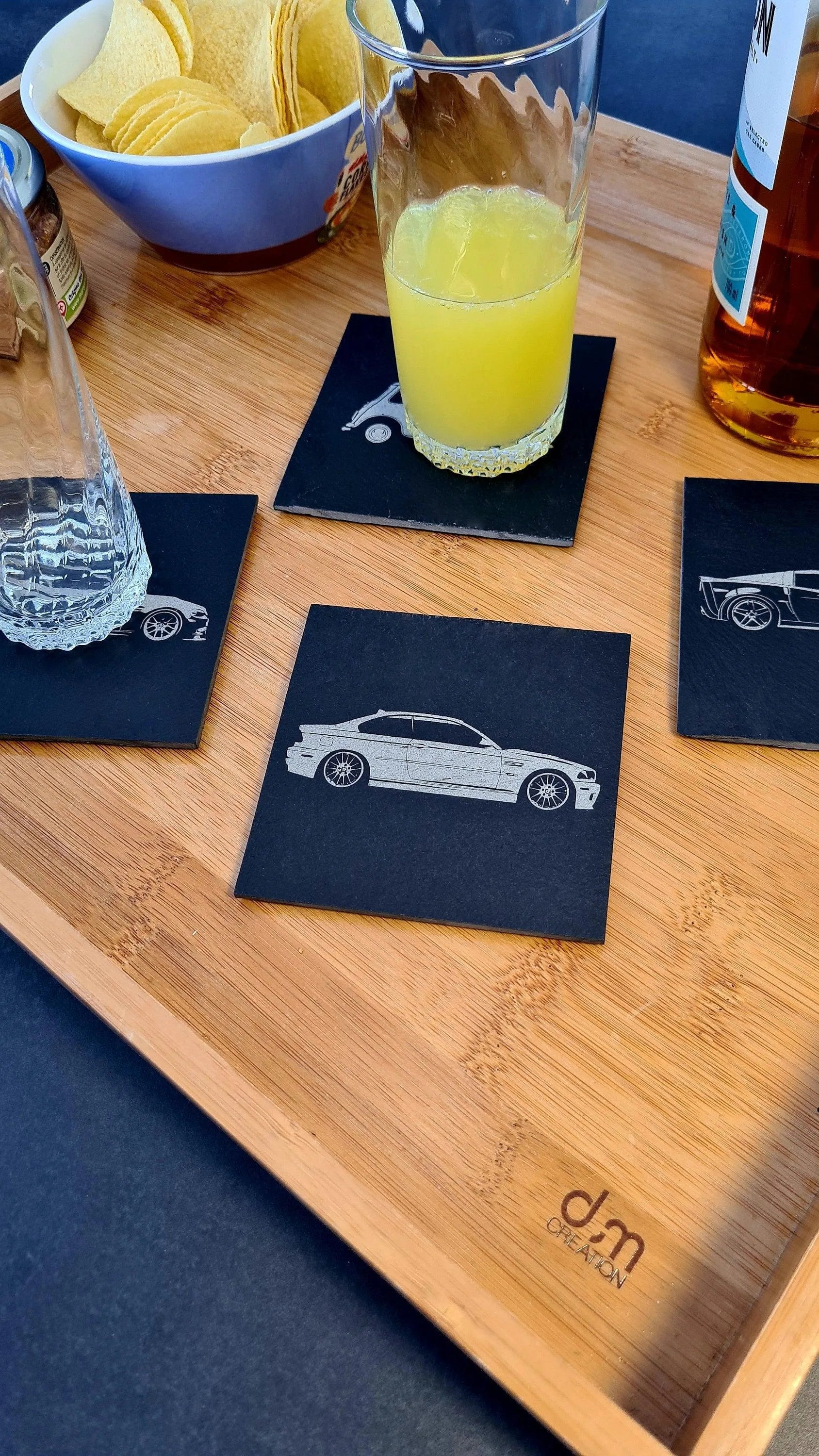 Coaster for BMW M3 E46 laser engraved in slate - 10x10cm - MyLoveForCars