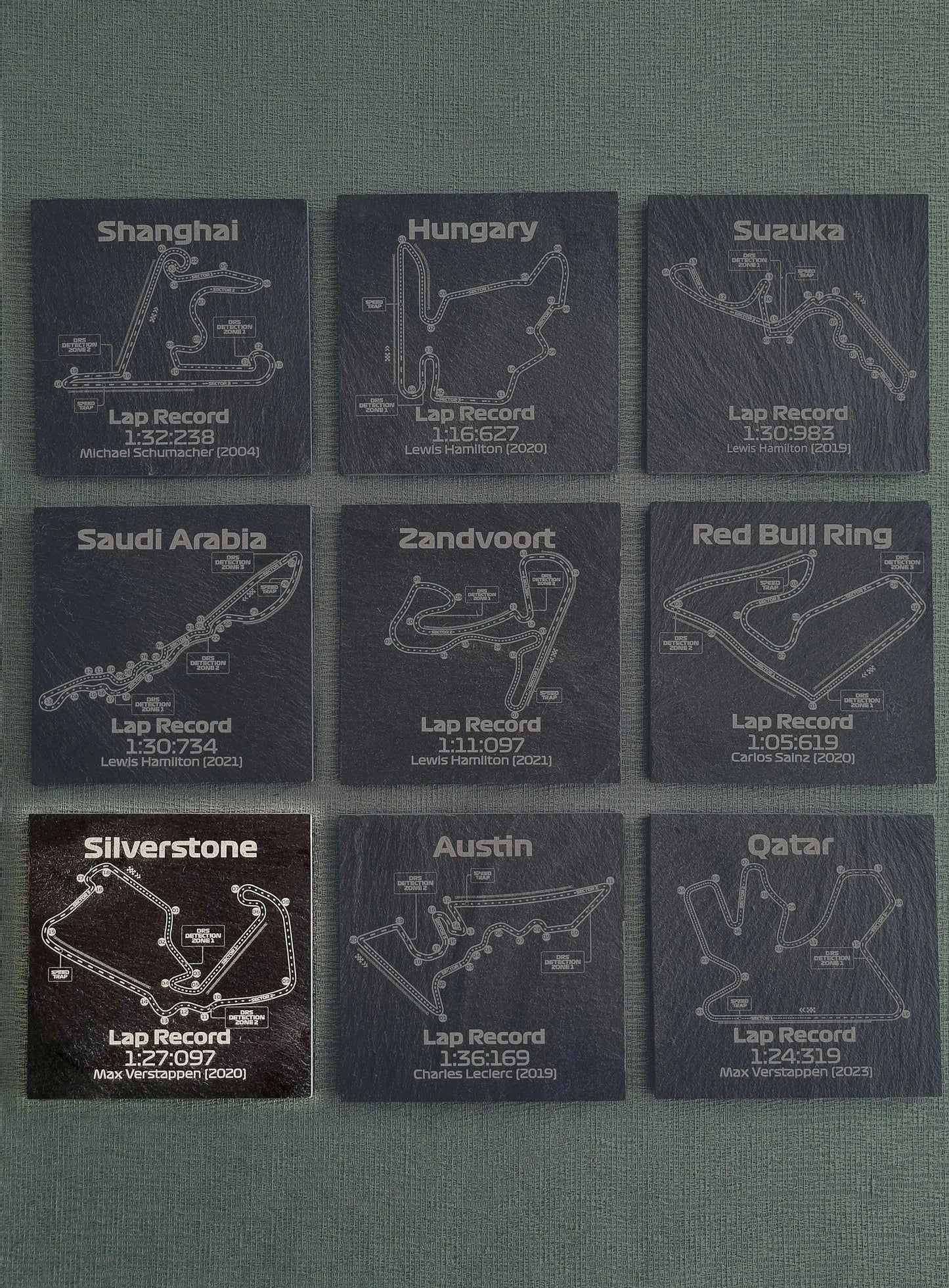 Silverstone Formula 1 track glass coasters - 10x10cm - MyLoveForCars