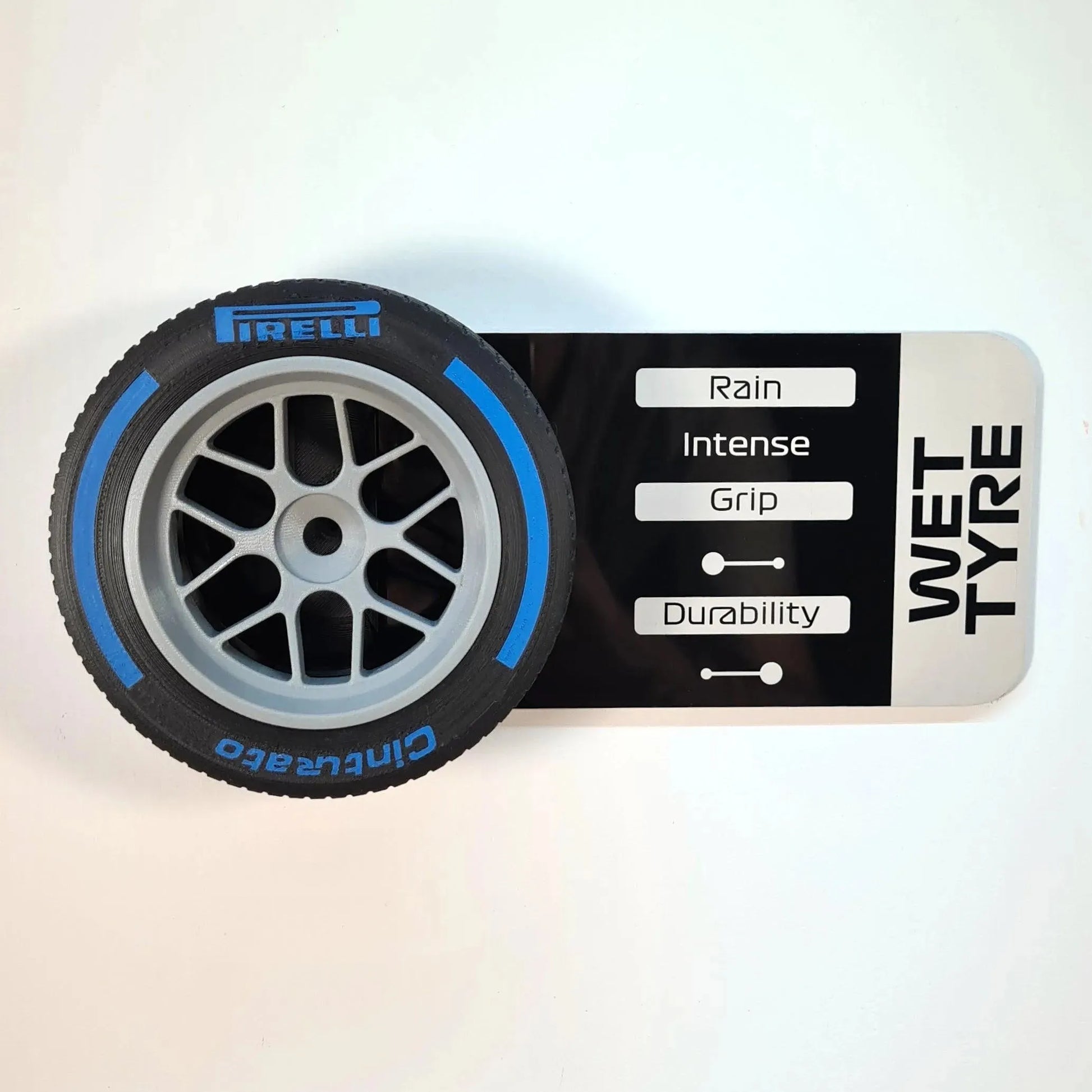 F1 Tyre and Rim Replica WITH specs panel - Wet - MyLoveForCars